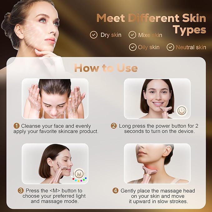 7 in 1 Multifunctional Facial Massager, Red Light Therapy for Face with 7 Modes, Face Lift Device, Portable Facial Massager for Wrinkles,Neck&Skin Care-Pink