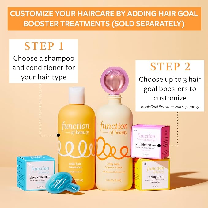 Function of Beauty Coily Hair Shampoo & Conditioner Set - Sulfate-Free Shampoo & Conditioner Duo for Bouncy Coils - Anti-Frizz, Curl Defining & Deep Moisture - Dry & Dull Hair Care Products