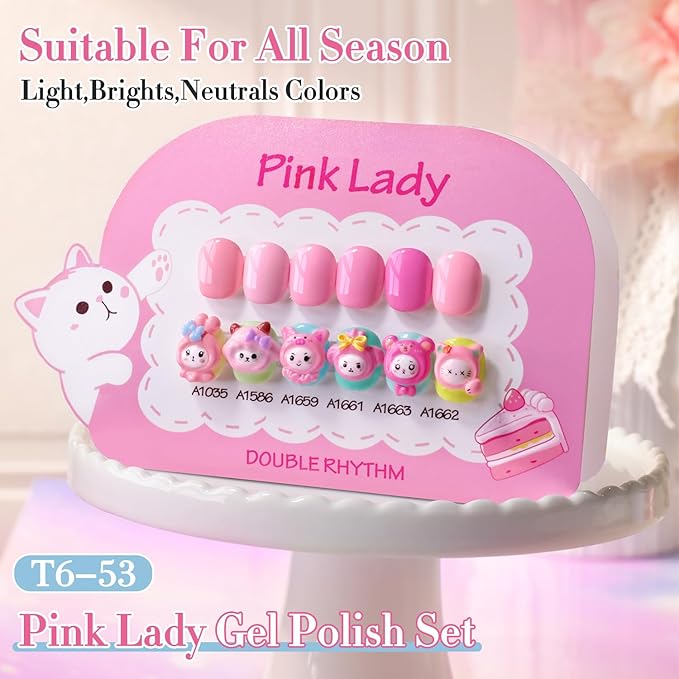 Double Rhythm 6 Pcs 15 ML Gel Polish Set Same Color Same Bottle Soak Off Gel Polish Kit Nail Art Manicure Salon DIY at Home for Women (Neutral Skin Pink Nude Beige -T6-53)