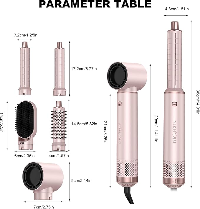 5 in 1 Hair Styler & Hair Dryer Brush, Low-Speed Negative Ionic Air Styler Drying, Multi Hair Styler, Professional Blow Dryer Brush for Curling Volumizing Straightening Styling(Pink)