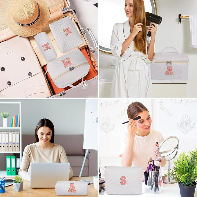 Initial Makeup Bag, Personalized Monogram Cosmetic Bag Set, Large Make up Bags | Travel Toiletry Bag | Makeup Bag for Girls Teen Girl Friend Sister Wife Girlfriend Gifts Daughter (Letter M)