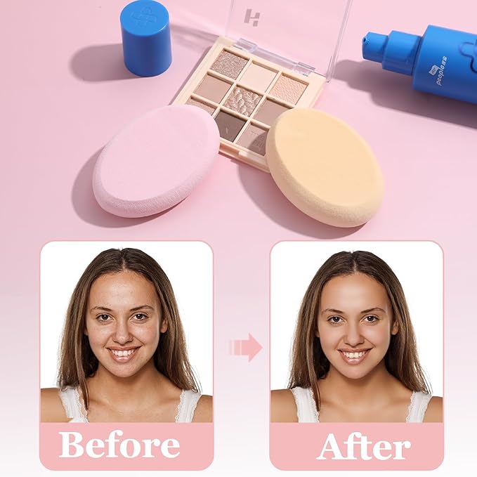 4 Pack Oval Puff Beauty Egg Foundation Sponge Professional Makeup Sponge for Eye Foundation Blush Application Forehead Cheeks, Dry and Wet Skin Tone Pink