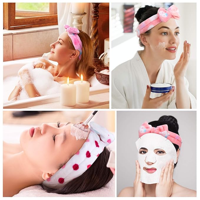 3 Pcs Towel Headbands for Women Headband for Washing Face Facial Hair Band Skincare Microfiber Bowtie Headband Makeup Terry Cloth Headbands Spa Shower Hair Band for Women Girls (Bright Patterns)