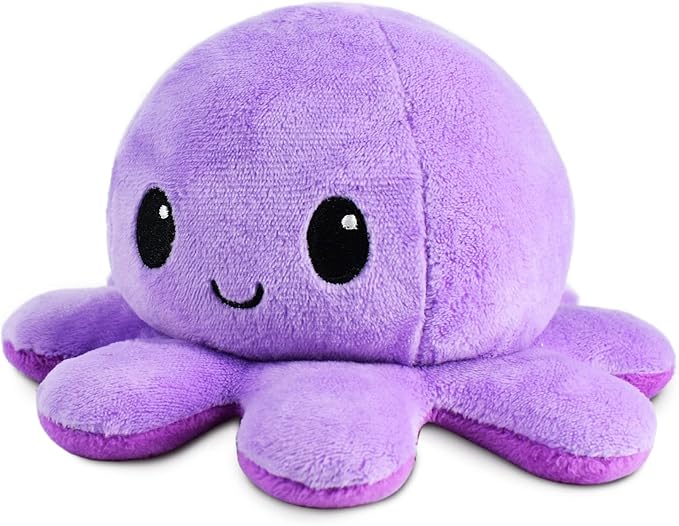 TeeTurtle - The Original Reversible Octopus Plushie - Dark Purple + Light Purple - Cute Sensory Fidget Stuffed Animals That Show Your Mood