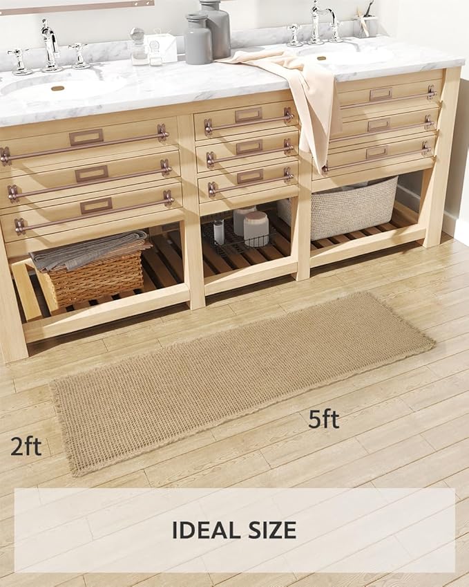 tchdio Waffle Bath Mat-Runner Rug, Super Absorbent Non Slip Bath Mats for BathroomMachine Washable Long Rugs with Tassels, Bath Rugs for Bathroom Floor Beside Tub, 2' x 5', Brown