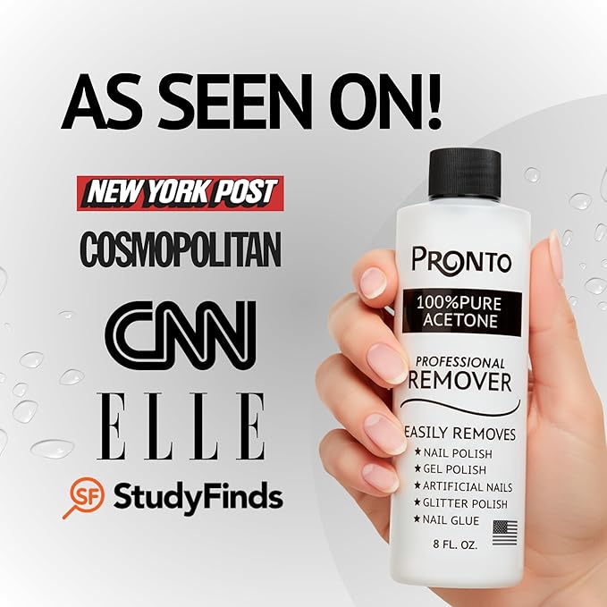 Pronto 100% Acetone Gel Nail Polish Remover - Polish Remover for Nails | Acetone Nail Polish Remover & Acrylic Nail Remover for Removal of Glue & Dip | Acrylic Nail Remover, 8 Fl oz 2 pack