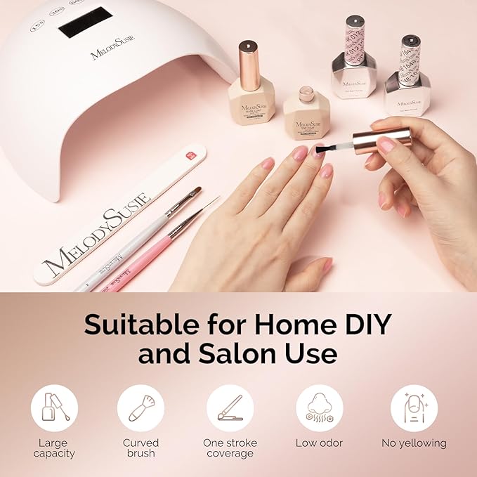 MelodySusie 2PCS Hema Free Gel Top Coat Set,Hema Free,Hpma Free,Tpo Free,No Wipe,Soak off UV LED Drying,Long Lasting Gloss Shiny 15ML