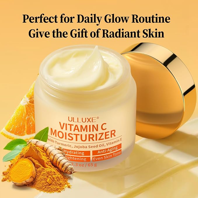 Vitamin C Face Moisturizer, Brightening & Anti-aging Face Cream with Turmeric for Dark Spots, Wrinkles & Uneven Tone, Glowing Skin Care Hydrating with Niacinamide & Squalane for All Skin Types, 2.3 Oz