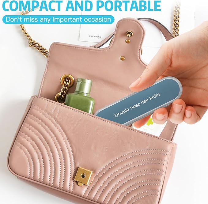 4Pcs 2-in-1 Nasal Hair Cutter, Double Sided Nose Hair Trimmer, 360° Nostril Hair Remover Tool, Manual Nose Knife with Soft Cleaning Brush for Men Women(Beige)