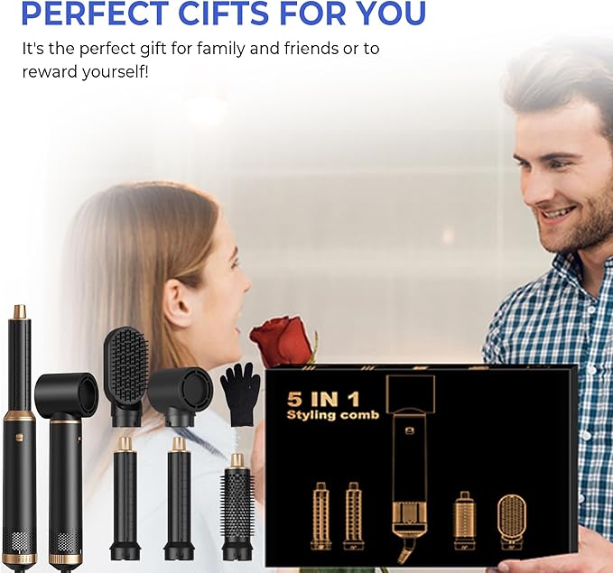 5 in 1 Hair Dryer Brush, Negative Ion Air Styler Wrap Hair Styler Upgrade Blow Dryer Brush Air Curler for Hair, Blowout Brush Set As A Gift for Straight/Curl/Drying/Smoothing