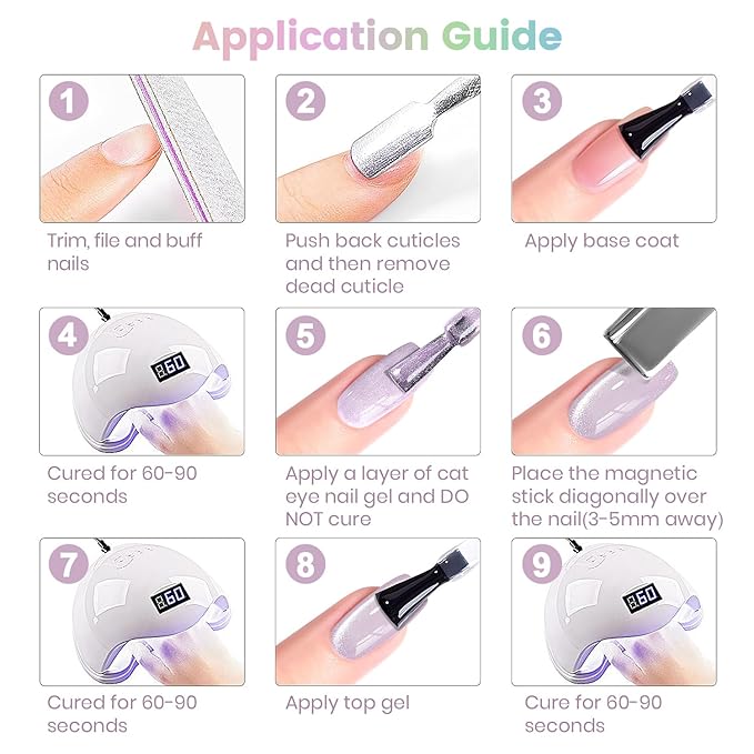 RARJSM Sparkle Diamond Cat Eye Gel Nail Polish Set 6 Colors Nude Pink Milky Jelly Purple Green Blue Silver Glitter Cateye Gel Polish with Magnet Stick UV LED Curing Requires Soak Off Home Salon Diy