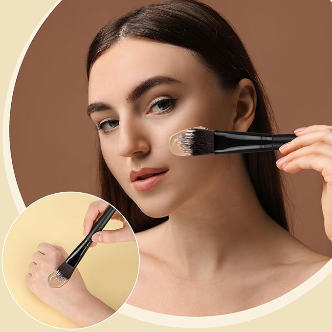 12 Pcs Flat Foundation Brushes with Soft Nylon Bristles and Wooden Handle, Makeup Brushes for Liquid Make Up, Foundation Face Brush for Blending Liquid Cream Powder Cosmetics, Black