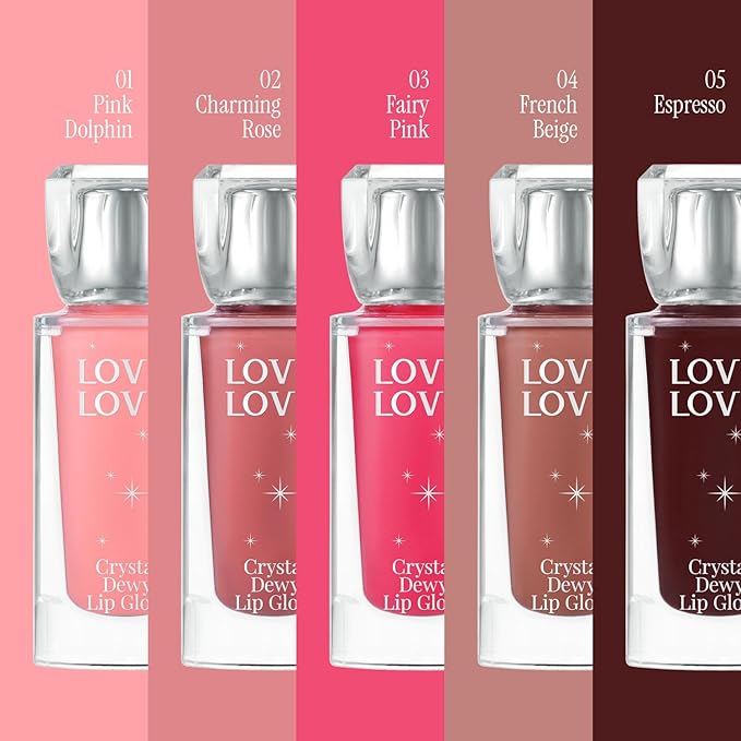 Crystal Dewy Lip Gloss | Lightweight & Non-Sticky | High-Shine & Long-Lasting | Hydrating Korean Lip Care Gloss | 0.17 oz. (01 PINK DOLPHIN)