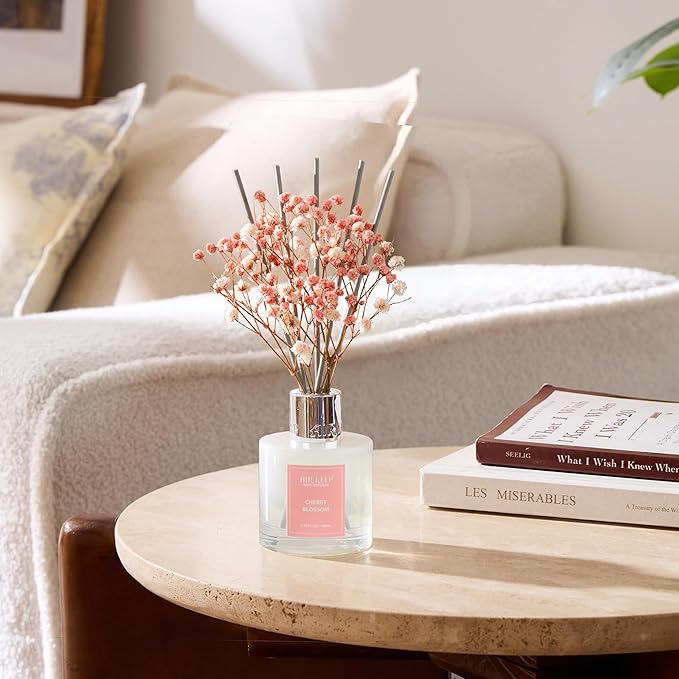 Airkeep Reed Diffuser Set, 3.38 fl oz (100 ml) - Cherry Blossom Oil Diffusers with 8 Reed Sticks, Home Fragrance Reed Diffuser for Bathroom Shelf Decor