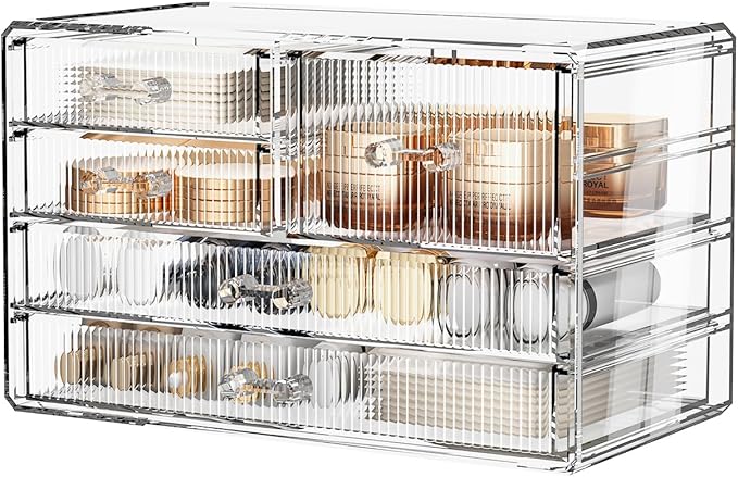 ZHIAI Stackable Storage Drawers, Acrylic Bathroom Counter Organizer Clear Makeup Organizers for Vanity, Kitchen Cabinets, Bathroom, Undersink, Home Organization and Storage (5 Drawers, Pattern E)