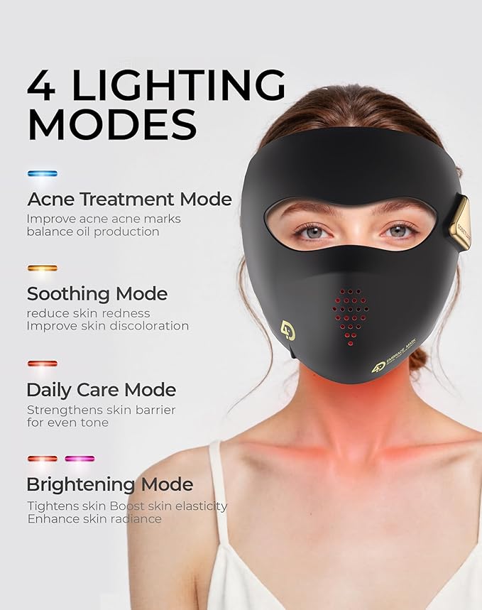 4D LED Face Mask Light Therapy, 4 Modes & 4000mAh Rechargeable Remote, Red Light Therapy for Face - 850nm Infrared & Red Light Mask, iQLED 5x Energy for Wrinkle & Acne Reduction, Timing Home & Travel