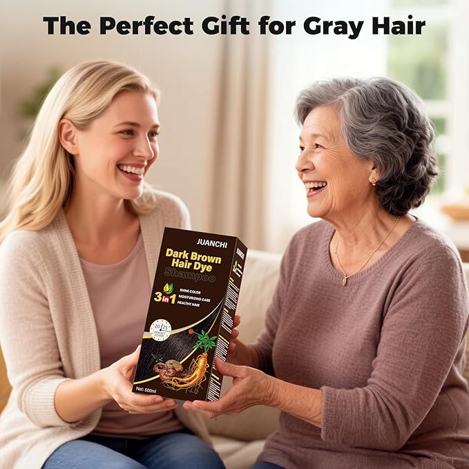 JUANCHI Dark Brown Hair Dye Shampoo 3 in1, Dark Brown Shampoo Hair Dye for Gray Coverage, Natural Hair Color for Women Men, Herbal Formula, Ammonia-free, Lasts 30 Days, 500ml (16.90 oz)