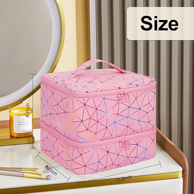 Ethereal Nail Polish Organizer Case, Holds 32+ Bottles(15ml/0.5fl.oz) and Nail Lamp, Double Layer Nail Polish Storage Bag for Nail Kit, Manicure Tools, Gifts for Girls