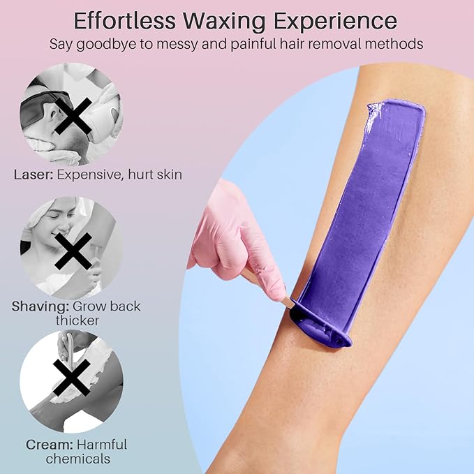 BLITZWAX Brazilian and Bikini Waxing Kit for Women, Hard Wax Warmer for Face, Legs and Body, At Home Hair Removal Kit, Beginner Friendly, Quick Heating, Pink and Blue Gradient Color