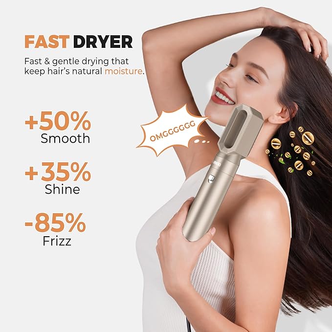 6 in ONE Hair Dryer Brush, Blow Dryer Curling Wand Hair Styling Tools Set, Ionic Hot Air Massage Oval Blowout Hair Dryer, Left&Right Hair Styler 100-120V