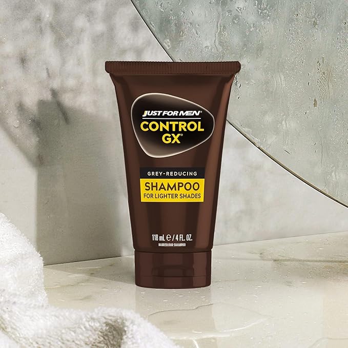 SHAMPOO Just for Men Control GX Grey Reducing for Lighter Shades of Hair, Blonde to Medium Brown, Gradual Hair Color with Keratin, 4 Fl Oz - Pack of 3 (Packaging May Vary)