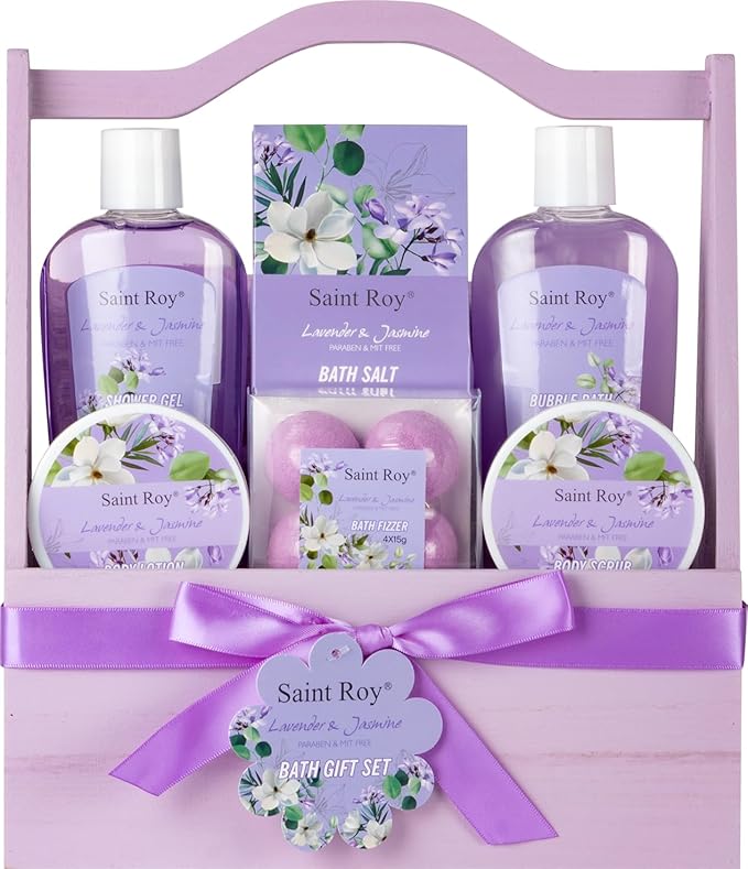 Bath and Body Gift Basket Set for Women - Jasmine Christmas Gifts for Women, Spa Gift Basket 13-Piece Bath Gift Set, Gift Set for Ladies Body & Bath Gifts Set Lavender Gift Baskets For Mom