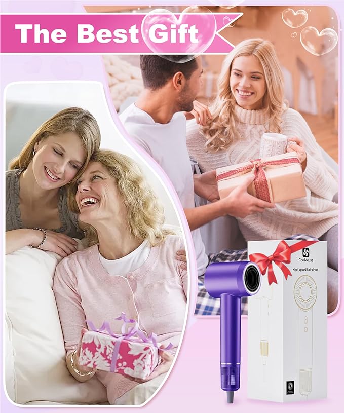 High-Speed Ionic Hair Dryer: 150000 RPM Brushless Motor 500 Millions Negative Ionic Care Blow Dryer for Fast Drying Low Noise Thermo-Control Hairdryer, Travel with Magnetic Diffuser & Nozzle