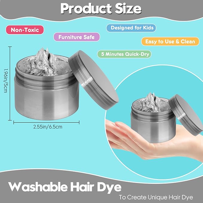 Grey Hair Color Wax - Temporary & Washable Hair Styling Mud Gel for Men, Women, Kids,For Halloween, Cosplay, Party, Crazy Hair Day & Children's Day