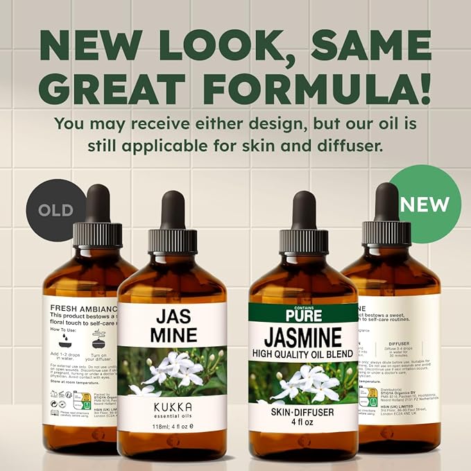 KUKKA Jasmine Essential Oils - 4 Fl Oz - for Hair, Skin, Diffuser, Aromatherapy & DIY Soap Making Scent