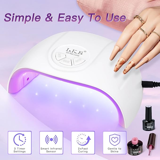 UV Light for Gel Nails, LKE 72W UV LED Nail Lamp with 21pcs Lamp Beads 3 Timers Smart Sensor Nail Dryer for Gel Polish Polygel Fast Curing Professional UV Light for Home Salon Nail Tools