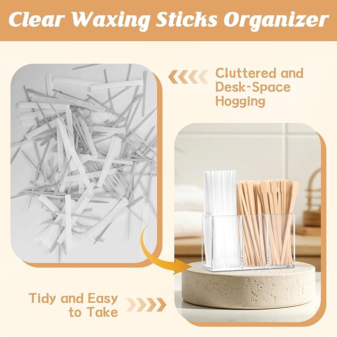 300 Pcs Eyebrow Wax Sticks and Strips Wax Applicator Sticks with 3 Compartments Wax Strips Organizer Flat Waxing Spatulas Small Eyebrow Strip Paper for Lip Nose Body