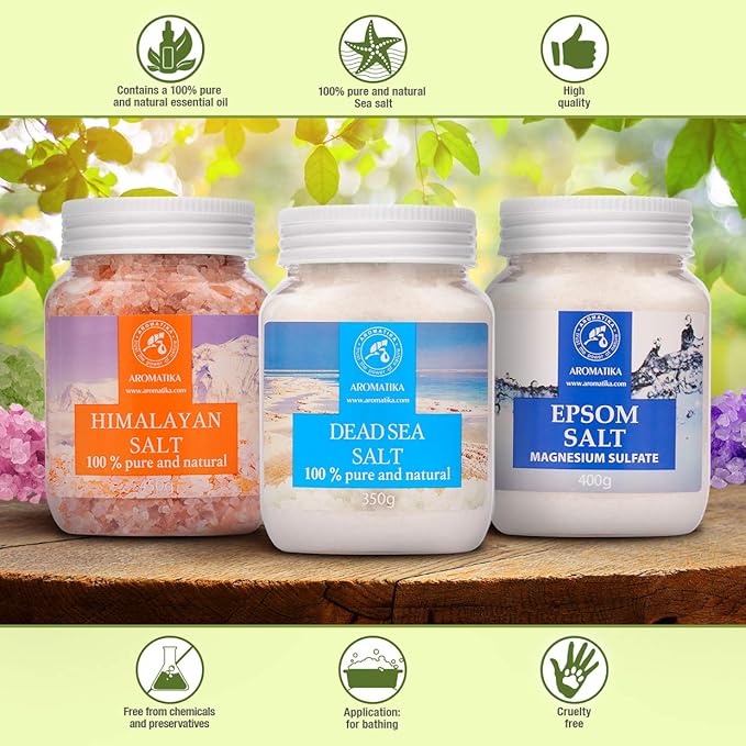 Bath Salts Set 42 Oz - Epsom Salt - Himalayan Pink Salt - Dead Sea Salt - 100% Pure & Natural - Best for Good Sleep - Beauty - Bathing - Body Care - Wellness - Relax - Aromatherapy - Spa