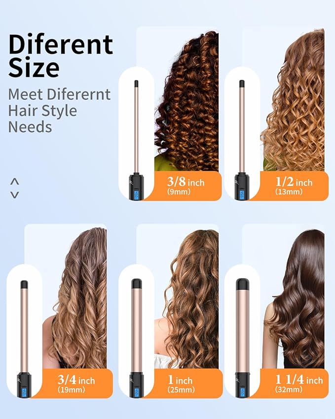 3/8 Inch Small Wand Curling Iron,Long Barrel Hair Curling Wand for Short&Long Hair, Ceramic Thin Curling Iron for Spiral Curls, Dual Voltage|Adjustable Temp