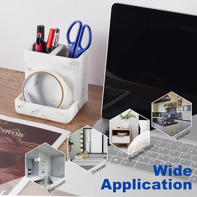 Toothbrush Holder for Bathrooms Organizer Countertop Organizer Accessories, with 3 Compartment Storage for Toothbrush Toothpaste Floss Razors, White Imitation Marble Finish Toothbrushholder03