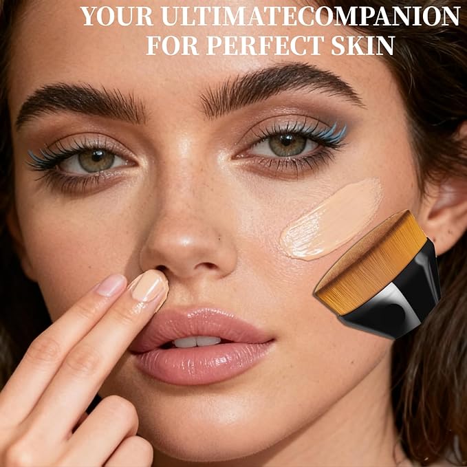 ss 4-piece flat top kabuki brush set - hexagonal face brush and red liquid foundation make-up brush, with protective cover (black)