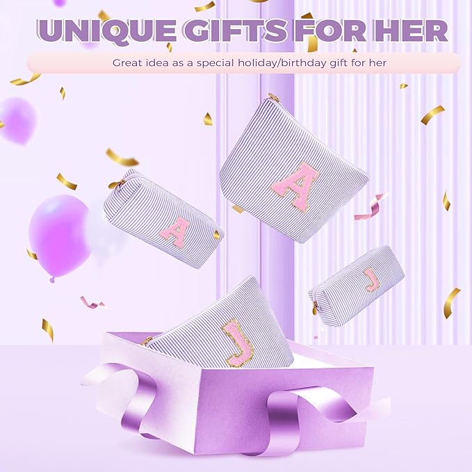 Monogrammed Gifts for Women - Cosmetic Bag for Teen,Initial Cute Makeup Bag Set for Women,Trendy Pouch for Niece Sister Friend Female Her,Birthday Gifts for Daughter - Lavender,H