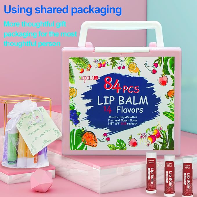 84 Pack Natural Lip Balm Bulk with Vitamin E and Coconut Oil Valentine's Day best choice - Moisturizing, Soothing, and Repairing Dry and Chapped Lips - 14 Flavors - Non-GMO