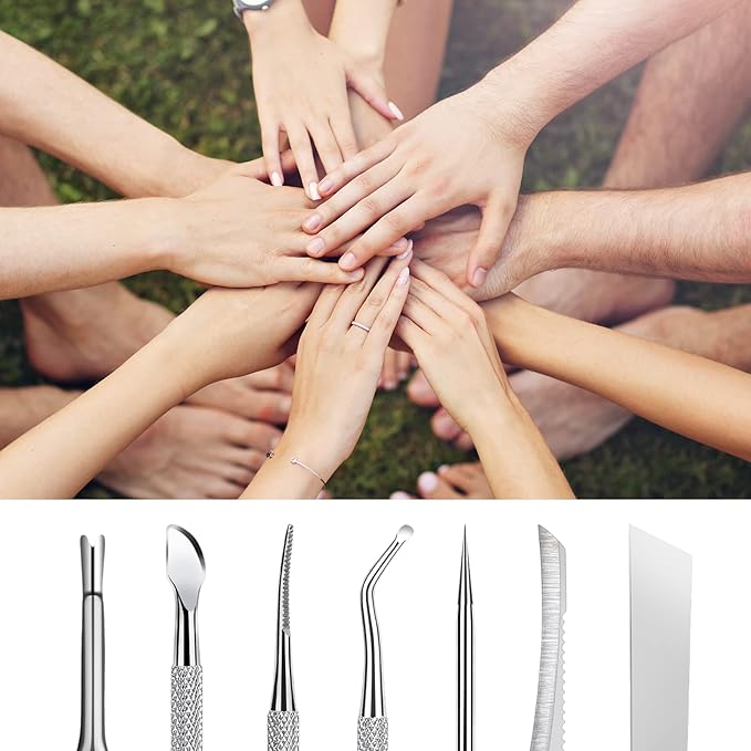 7-Pack Ingrown Toenail Tool Kit - File, Lifters, Surgical Safe Pedicure Tools for Nail Treatment & Pain Relief