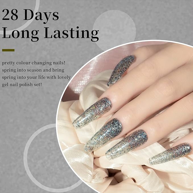 MAYCHAO 15ML Glitter Gel Nail Polish 1Pc Galaxy Glitter Gel Polish Soak Off UV LED Nail Polish Nail Art Starter Manicure Salon DIY at Home, 0.5 OZ