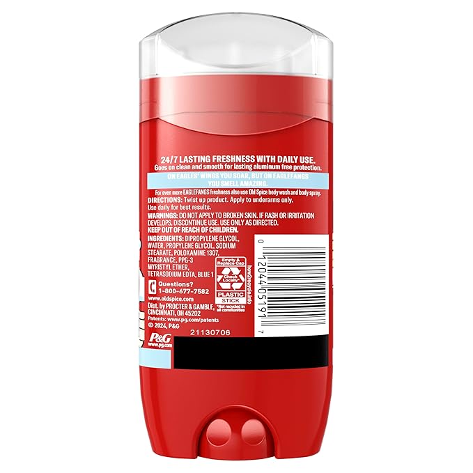Old Spice Aluminum Free Deodorant for Men, 24/7 Odor Protection, 24/7 Freshness & Lasting Scent, Goes on Clear, Eaglefangs with Fresh Cloud Scent, 3.0 oz (Pack of 3)