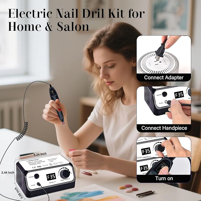 Nail Drill 35000RPM Electric Nail File Professional Dril Nails with 100pcs Sanding Bands and Nail Drill Bits for Acrylic, Gel Nail Manicure & Pedicure