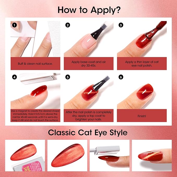 GELLEN Quick Dry Cat Eye Nail Polish Kit, 3 Colors Cranberry Spark Magnetic Fingernail Polish, Fast Drying Glitter Nail Lacquer Non Gel with Magnet Tool, DIY Salon Home