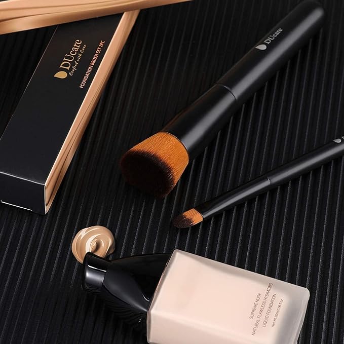 DUcare Foundation Brush and Concealer Brush 2Pcs Contour Bronzer Kabuki Brush for Face Synthetic Liquid Blending Mineral Powder Makeup Tools