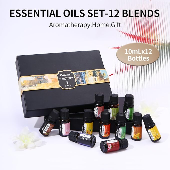Premium Essential Oils Gift Set, 12 Aromatherapy Blends for Diffusers, Home Care, Candle Making-Rose, Orange, Freesia, Mint, Sakura, Lavender, Lemon, White Tea, Jasmine, Vanilla, Osmanthus, Sandalwood
