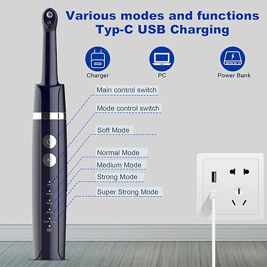 Tooth Polisher,Teeth Polishing Kit for Daily Cleaning,Polishing Then Whitening of Tooth (Professional Toothpaste Include),USB Rechargeable Dental Polisher with LED Light,6 Heads,5 Speed Modes