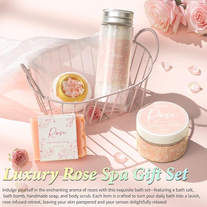 Spa Gifts for Women Bath Gift Set, Rose Relaxing Spa Gift Baskets Home Bath Set Self Care Kit Care Package Thank You Get Well Christmas Birthday Gifts for Women Mom Her Best Friend Sister Wife Grandma
