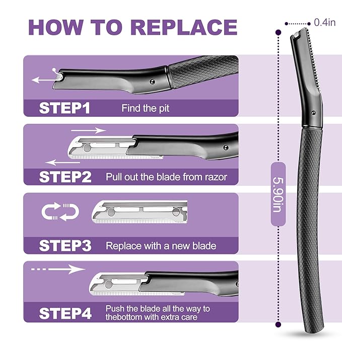 Eyebrow Razor with 16 Blades, Metal Razors for Women and Men,Dermaplane Razor for Women Face, Facial Hair Removal for & Eyebrow Hair Removal (Black)