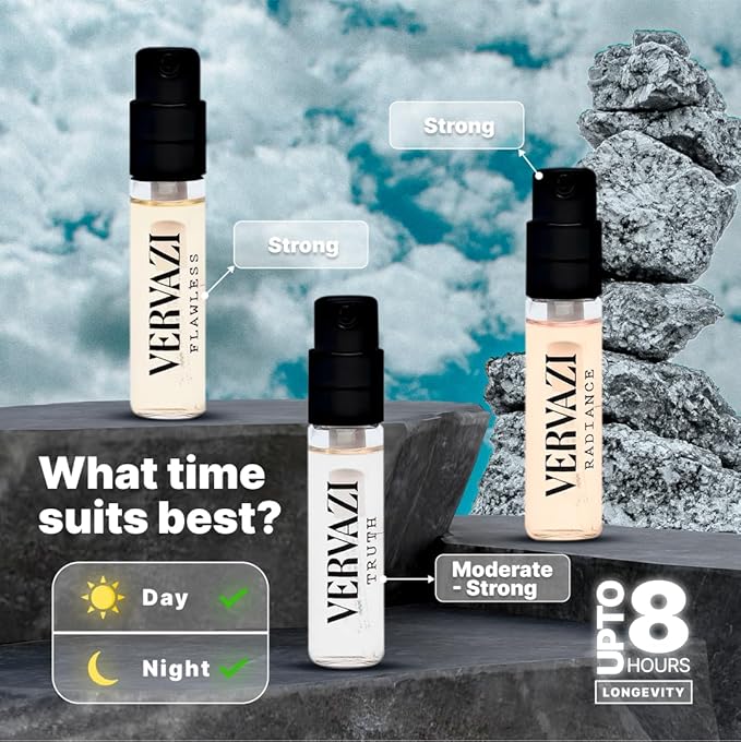 Discovery Trio Pack Eau de Parfum Set – 3 x 2ml Luxurious Fragrances for Men & Women, Includes Truth, Radiance, and Flawless, 22% Concentration, 8+ Hour Longevity, Day & Night Wear