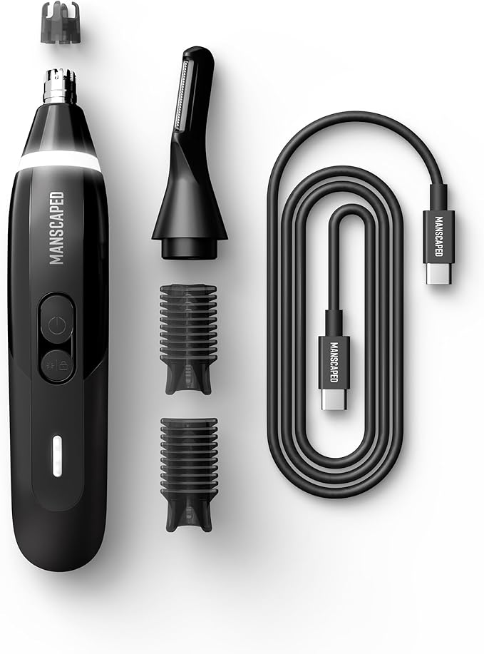 MANSCAPED® Weed Whacker® 3.0 PRO - Men's Electric Nose, Ear & Eyebrow Hair Trimmer – SkinSafe® Dual-Head System, LED Spotlight, Waterproof, Rechargeable, Travel Lock, Eyebrow Comb Attachment