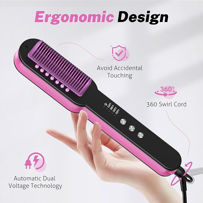 slopehill Steam Hair Straightener Brush – Ionic Steam Straightening Brush for Smooth, Frizz-Free Hair, Fast Heating, 4 Adjustable Temperature, Anti-Scald Design